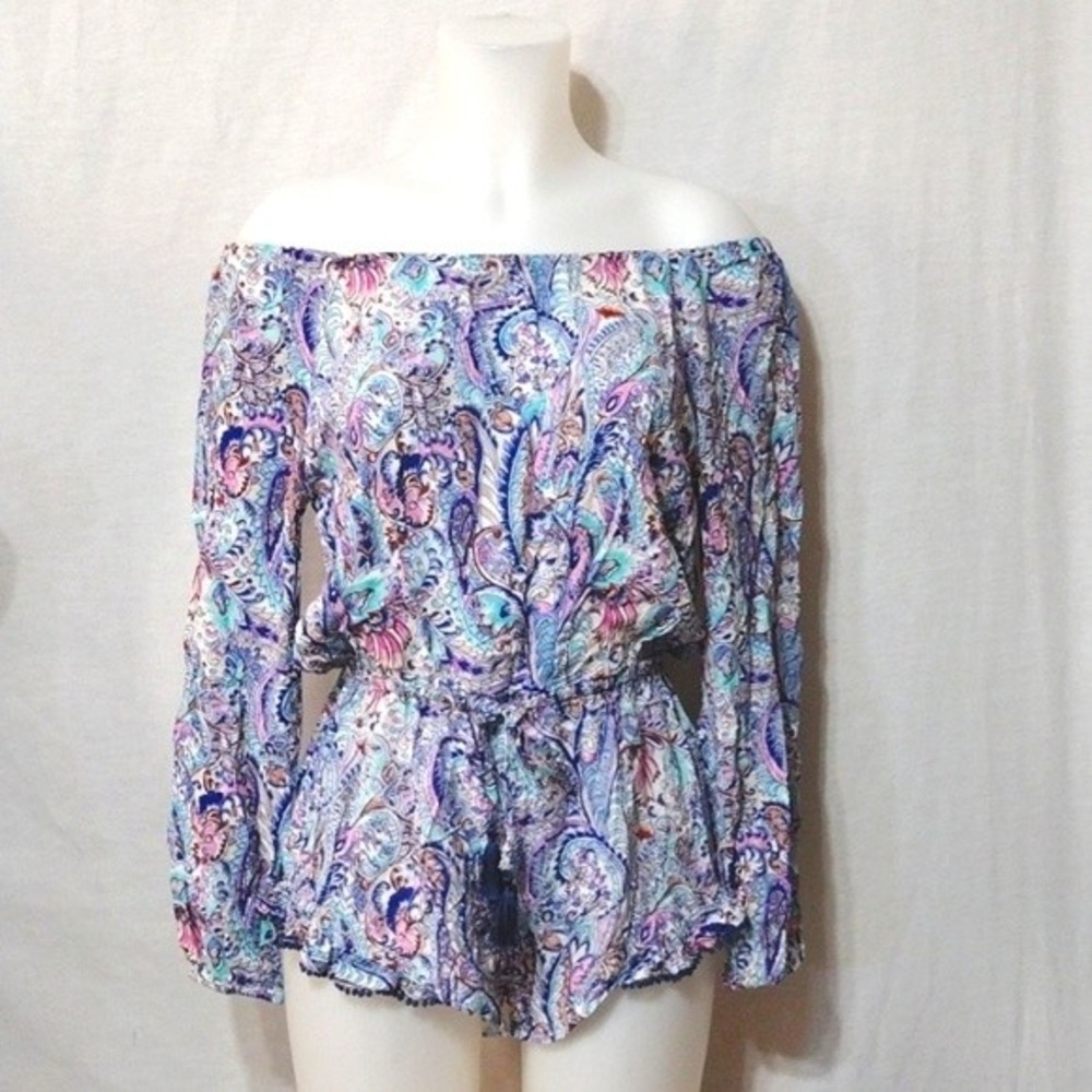 Victoria's Secret Small Off Shoulder Paisley Romper Boho Chic Resortwear Glam